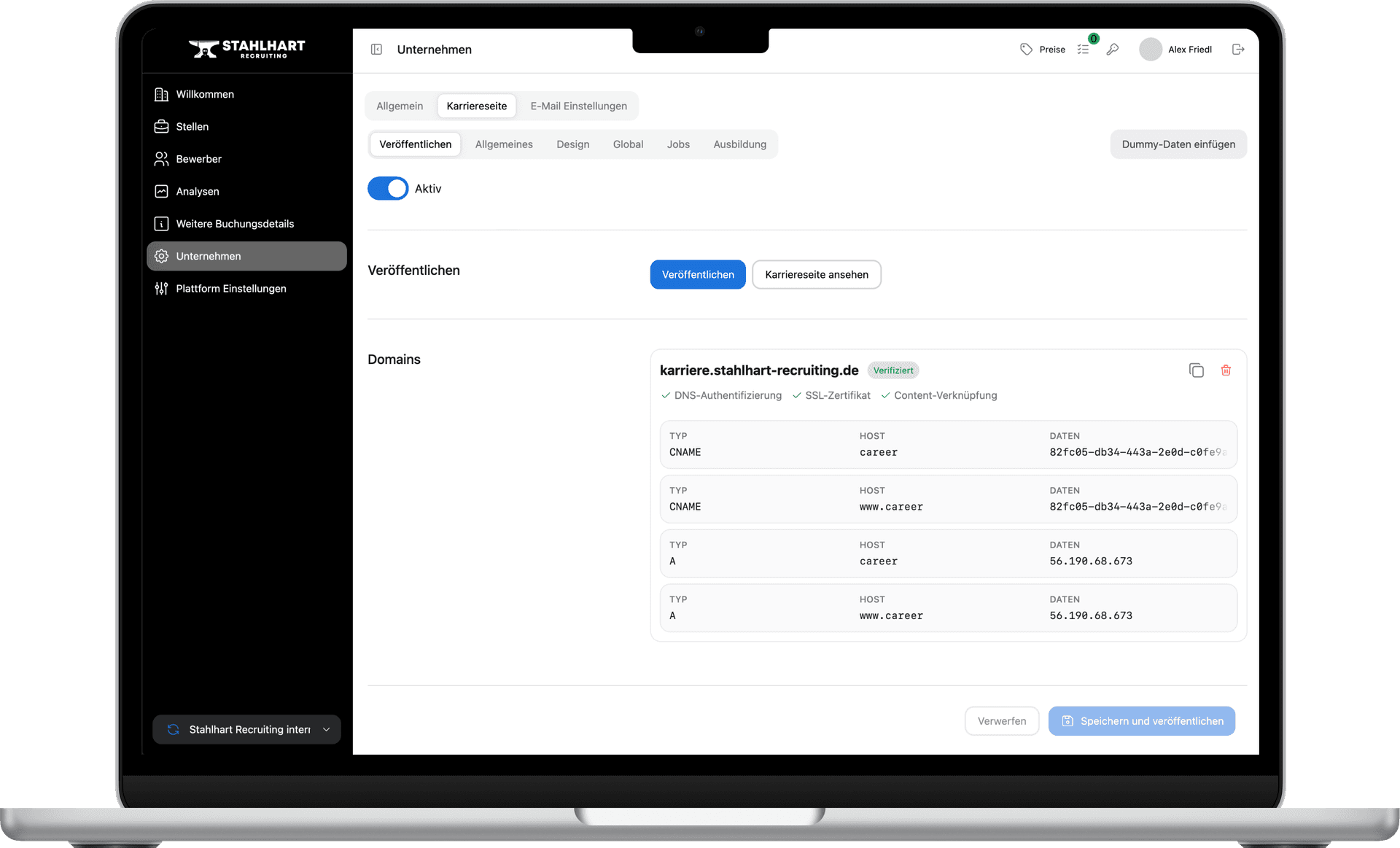 Software-Architektur: 1 Klick Karriereseiten-Generator